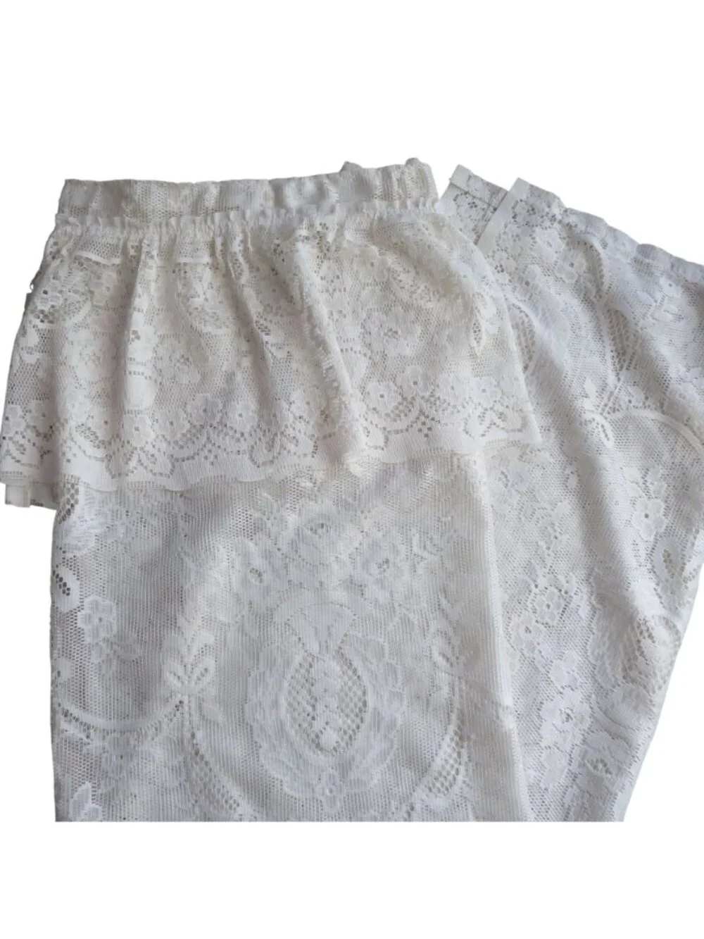 Vintage Sears White Lace Fabric Shower Curtain Ruffled Valance Floral 66